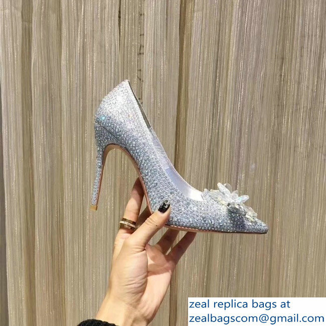 Jimmy Choo Heel 10.5cm Flower and Crystal Covered Pumps Silver 2018