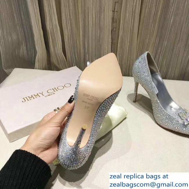 Jimmy Choo Heel 10.5cm Flower and Crystal Covered Pumps Silver 2018 - Click Image to Close