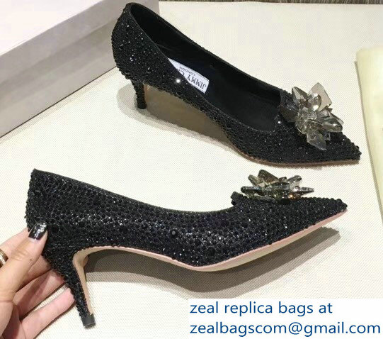 Jimmy Choo Heel 6.5cm Flower and Crystal Covered Pumps Black 2018