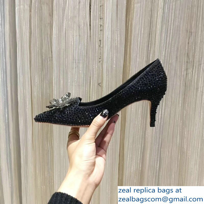 Jimmy Choo Heel 6.5cm Flower and Crystal Covered Pumps Black 2018 - Click Image to Close