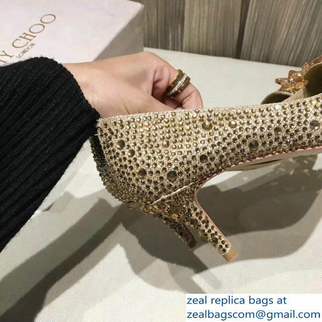 Jimmy Choo Heel 6.5cm Flower and Crystal Covered Pumps Gold 2018