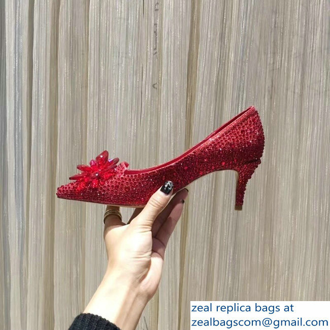 Jimmy Choo Heel 6.5cm Flower and Crystal Covered Pumps Red 2018