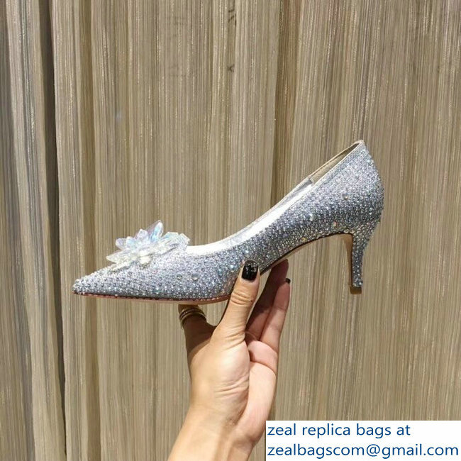 Jimmy Choo Heel 6.5cm Flower and Crystal Covered Pumps Silver 2018 - Click Image to Close