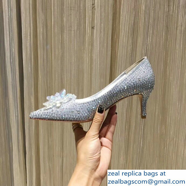 Jimmy Choo Heel 6.5cm Flower and Crystal Covered Pumps Silver 2018