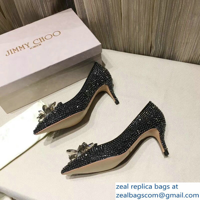 Jimmy Choo Heel 6.5cm Flower and Crystal Covered Pumps Silver Gray 2018 - Click Image to Close