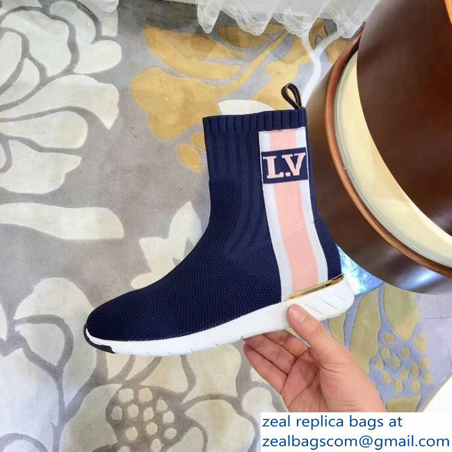 Louis Vuitton Aftergame Sneakers Boots Bold Stripe And LV Initials 1A4GLA Marine 2018 - Click Image to Close