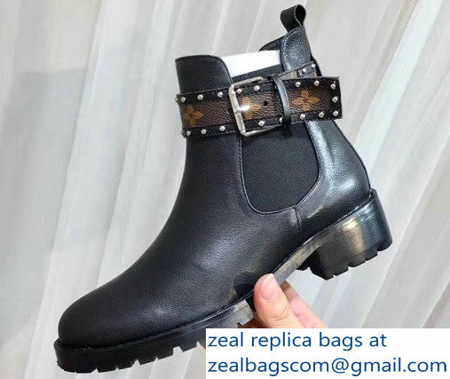 Louis Vuitton Discovery Flat Ankle Boots 1A4GZL Studs Buckled Strap 2018
