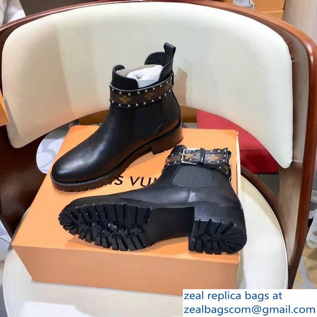 Louis Vuitton Discovery Flat Ankle Boots 1A4GZL Studs Buckled Strap 2018