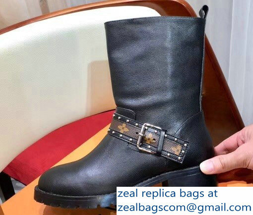 Louis Vuitton Discovery Flat Half Boots 1A4GZE Studs Buckled Strap 2018
