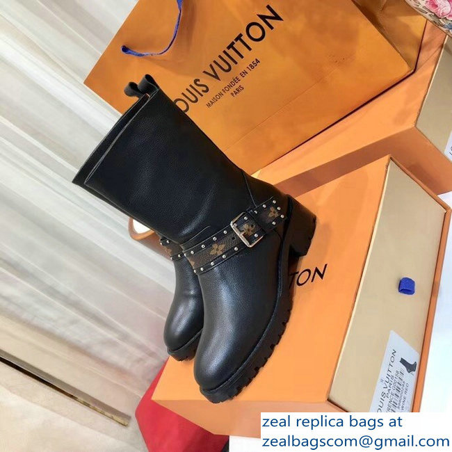 Louis Vuitton Discovery Flat Half Boots 1A4GZE Studs Buckled Strap 2018