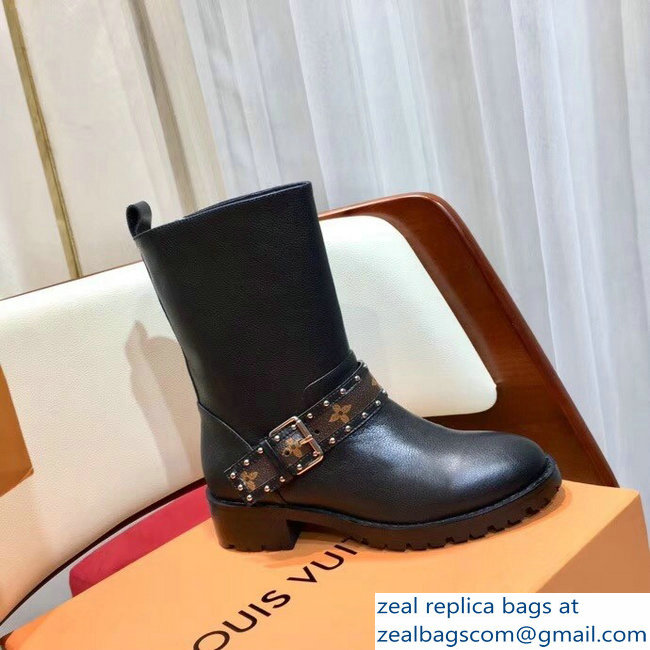 Louis Vuitton Discovery Flat Half Boots 1A4GZE Studs Buckled Strap 2018