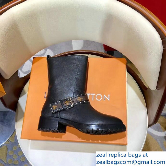 Louis Vuitton Discovery Flat Half Boots 1A4GZE Studs Buckled Strap 2018