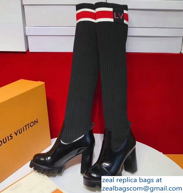 Louis Vuitton Heel 8.5cm Star Trail Thigh Boots Bold Red And White Stripe And LV Initials 1A4FN4 2018
