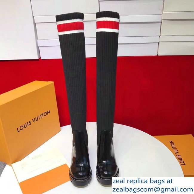 Louis Vuitton Heel 8.5cm Star Trail Thigh Boots Bold Red And White Stripe And LV Initials 1A4FN4 2018
