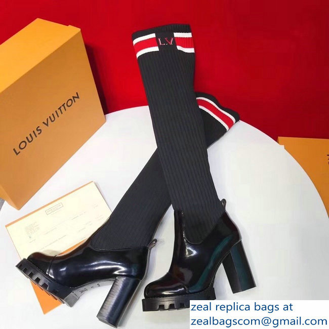 Louis Vuitton Heel 8.5cm Star Trail Thigh Boots Bold Red And White Stripe And LV Initials 1A4FN4 2018