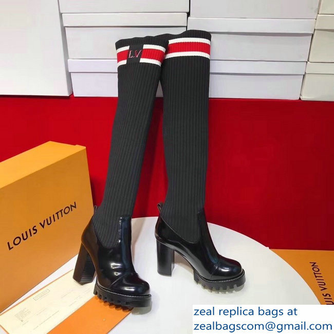 Louis Vuitton Heel 8.5cm Star Trail Thigh Boots Bold Red And White Stripe And LV Initials 1A4FN4 2018