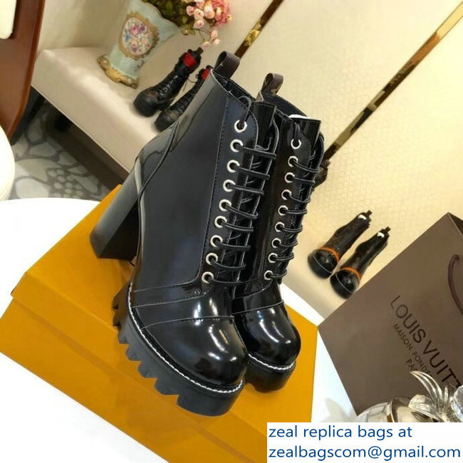 Louis Vuitton Heel 9.5cm Platform 2cm Star Trail Ankle Boots Black Glazed Calf Leather