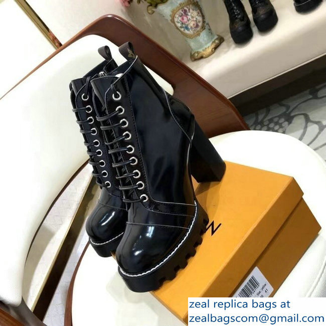 Louis Vuitton Heel 9.5cm Platform 2cm Star Trail Ankle Boots Black Glazed Calf Leather