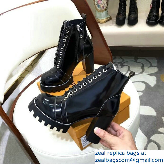 Louis Vuitton Heel 9.5cm Platform 2cm Star Trail Ankle Boots Black Glazed Calf Leather