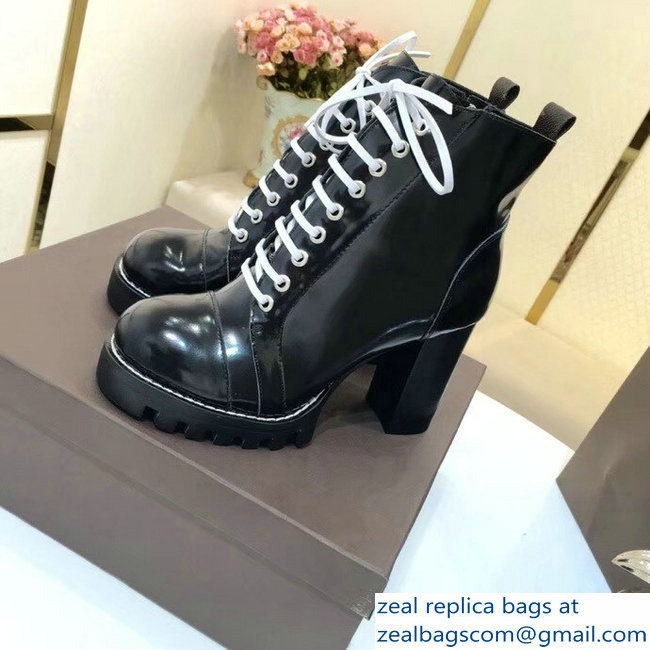 Louis Vuitton Heel 9.5cm Platform 2cm Star Trail Ankle Boots Black/White Glazed Calf Leather