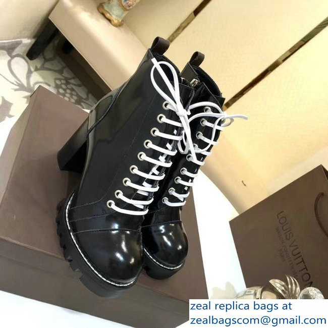 Louis Vuitton Heel 9.5cm Platform 2cm Star Trail Ankle Boots Black/White Glazed Calf Leather