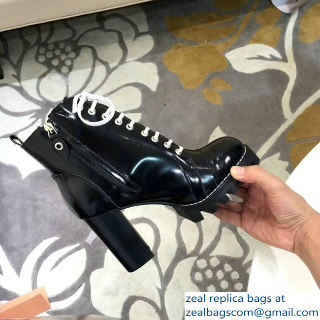 Louis Vuitton Heel 9.5cm Platform 2cm Star Trail Ankle Boots Black/White Glazed Calf Leather