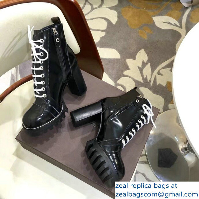 Louis Vuitton Heel 9.5cm Platform 2cm Star Trail Ankle Boots Black/White Glazed Calf Leather