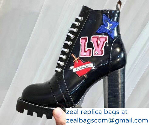 Louis Vuitton Heel 9.5cm Platform 2cm Star Trail Ankle Boots LV Black Heart 1A4MLF - Click Image to Close