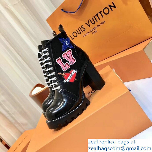 Louis Vuitton Heel 9.5cm Platform 2cm Star Trail Ankle Boots LV Black Heart 1A4MLF