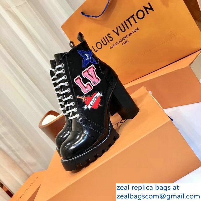 Louis Vuitton Heel 9.5cm Platform 2cm Star Trail Ankle Boots LV Black Heart 1A4MLF - Click Image to Close