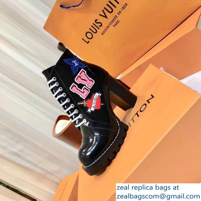 Louis Vuitton Heel 9.5cm Platform 2cm Star Trail Ankle Boots LV Black Heart 1A4MLF - Click Image to Close