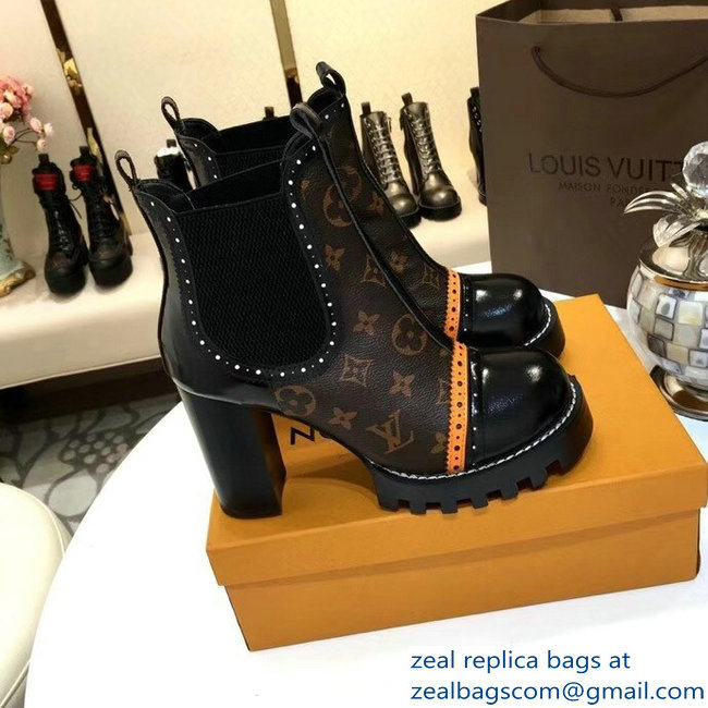 Louis Vuitton Heel 9.5cm Platform 2cm Star Trail Ankle Boots Studs Black/Orange