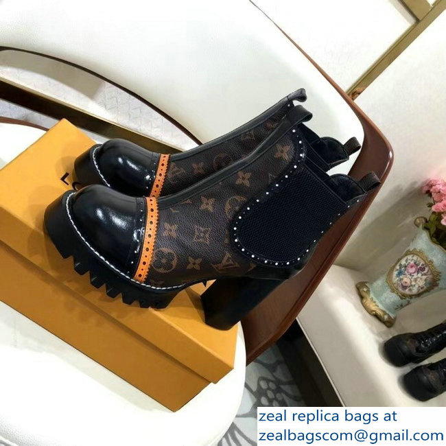 Louis Vuitton Heel 9.5cm Platform 2cm Star Trail Ankle Boots Studs Black/Orange