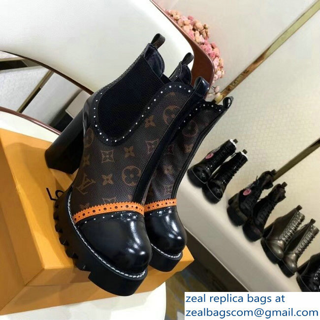 Louis Vuitton Heel 9.5cm Platform 2cm Star Trail Ankle Boots Studs Black/Orange