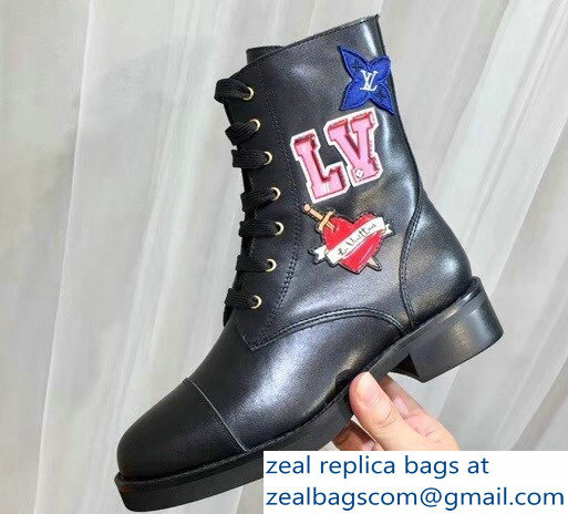 Louis Vuitton LV Black Heart Flat Ranger Boots 2018 - Click Image to Close