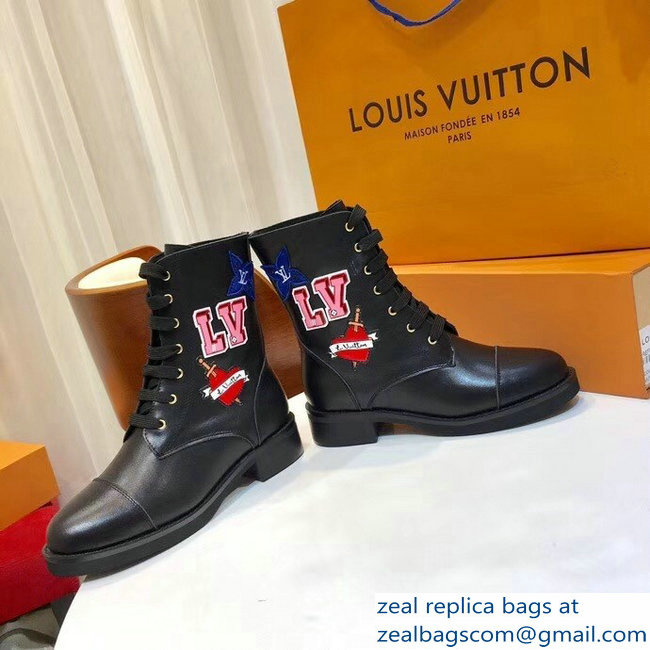 Louis Vuitton LV Black Heart Flat Ranger Boots 2018 - Click Image to Close