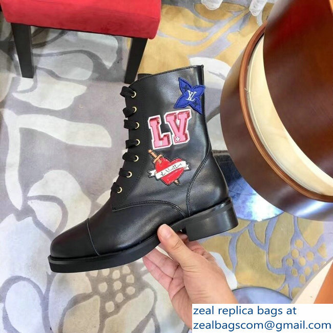 Louis Vuitton LV Black Heart Flat Ranger Boots 2018