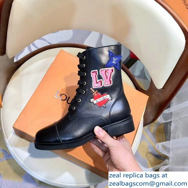 Louis Vuitton LV Black Heart Flat Ranger Boots 2018 - Click Image to Close