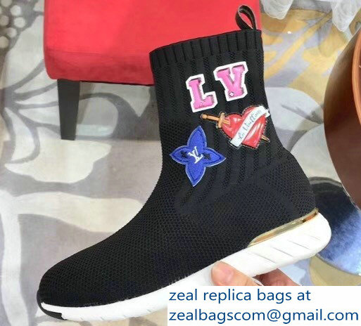 Louis Vuitton LV Heart Patches Sock Sneakers Boots Black 2018 - Click Image to Close