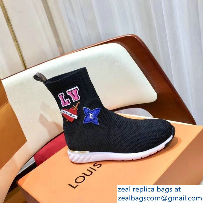 Louis Vuitton LV Heart Patches Sock Sneakers Boots Black 2018