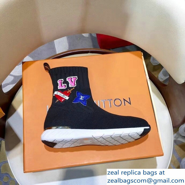 Louis Vuitton LV Heart Patches Sock Sneakers Boots Black 2018