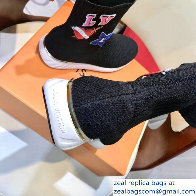 Louis Vuitton LV Heart Patches Sock Sneakers Boots Black 2018