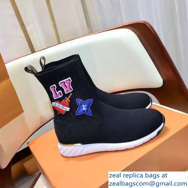 Louis Vuitton LV Heart Patches Sock Sneakers Boots Black 2018
