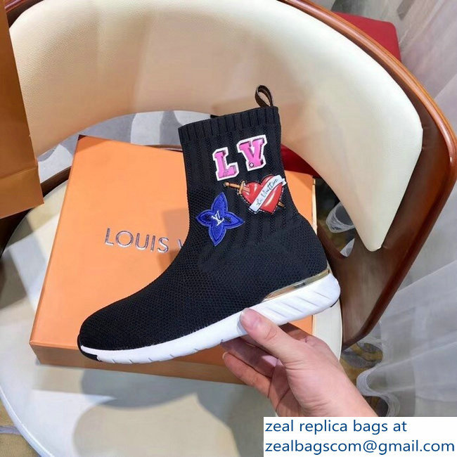 Louis Vuitton LV Heart Patches Sock Sneakers Boots Black 2018