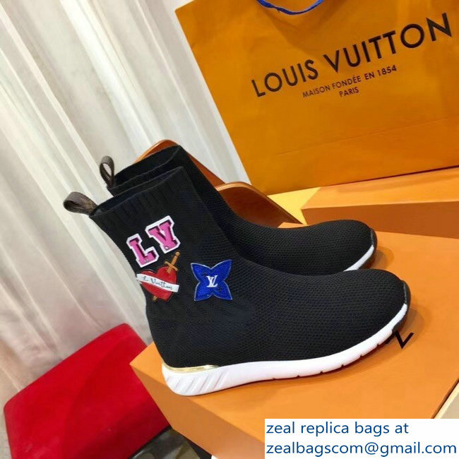 Louis Vuitton LV Heart Patches Sock Sneakers Boots Black 2018