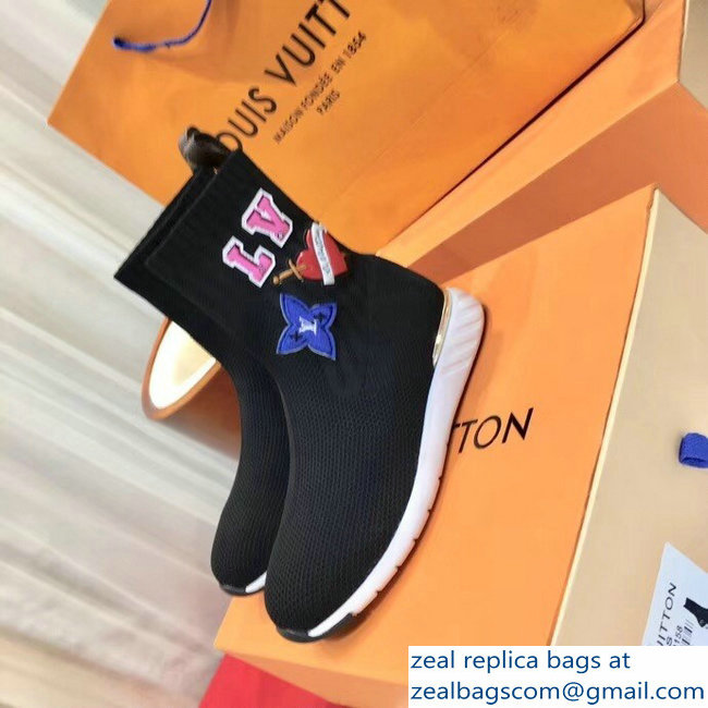 Louis Vuitton LV Heart Patches Sock Sneakers Boots Black 2018 - Click Image to Close