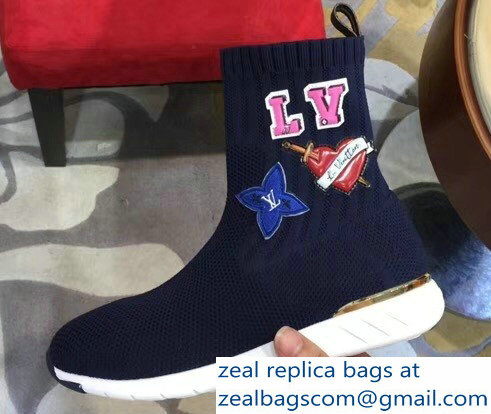 Louis Vuitton LV Heart Patches Sock Sneakers Boots Blue 2018