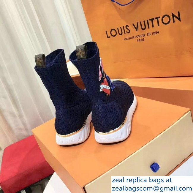 Louis Vuitton LV Heart Patches Sock Sneakers Boots Blue 2018 - Click Image to Close