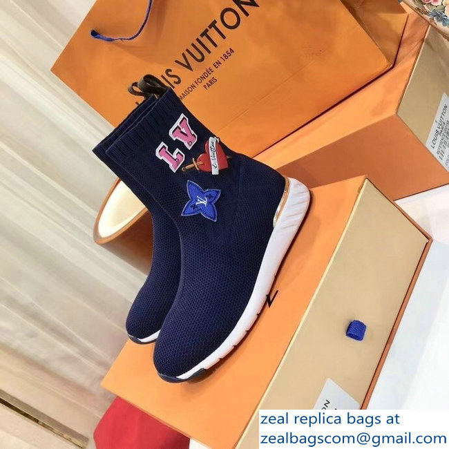 Louis Vuitton LV Heart Patches Sock Sneakers Boots Blue 2018