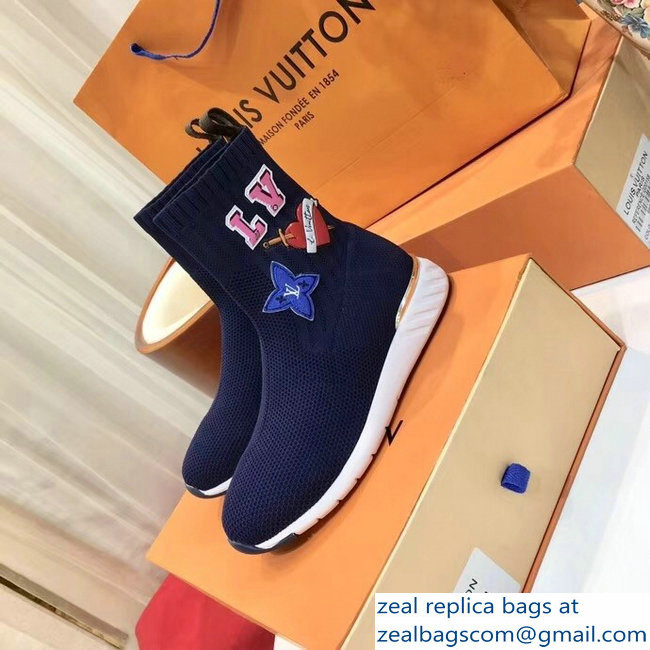 Louis Vuitton LV Heart Patches Sock Sneakers Boots Blue 2018 - Click Image to Close